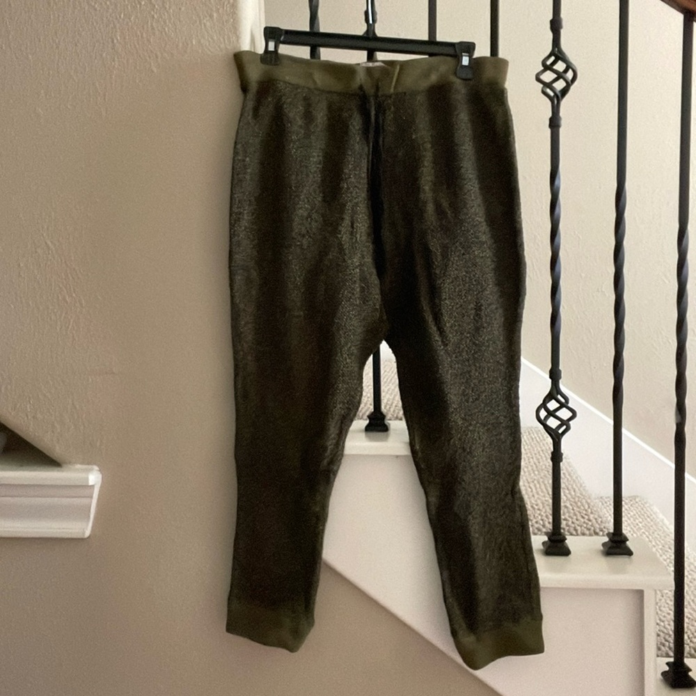 Free People Intimately Sz M 100% Textured Cotton Heathered Olive/Black Joggers